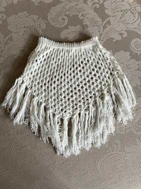 Boho Crochet Fringe Poncho - Cream
